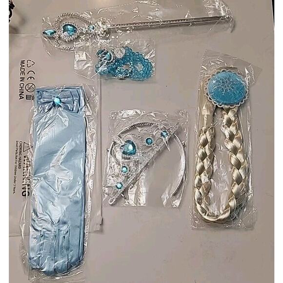 Frozen Costume New Queen Dress Up with Hair, Gloves, Wand, Necklace, Sz 3-4, - Picture 7 of 8